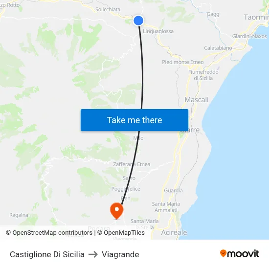 Castiglione di Sicilia to Viagrande map