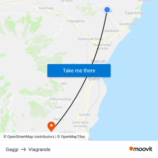 Gaggi to Viagrande map