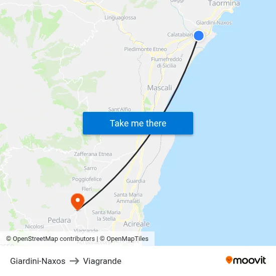Giardini-Naxos to Viagrande map