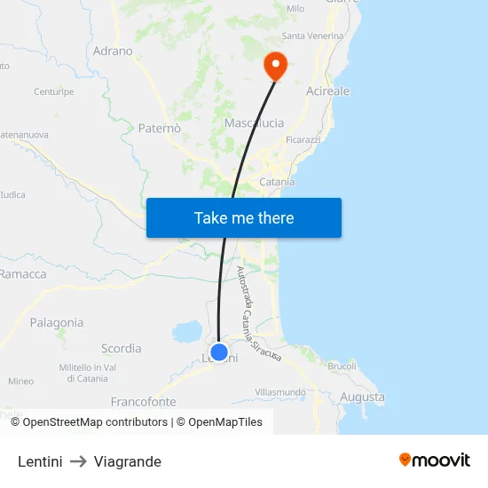 Lentini to Viagrande map