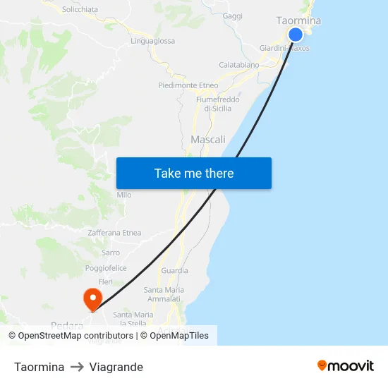 Taormina to Viagrande map