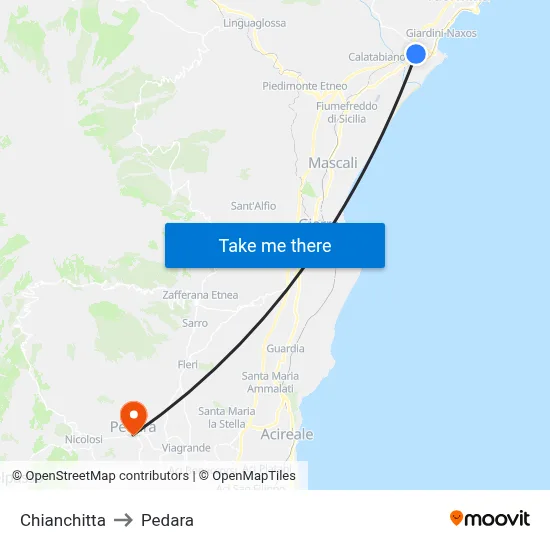 Chianchitta to Pedara map