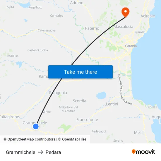 Grammichele to Pedara map