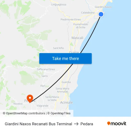Giardini Naxos Recanati Bus Terminal to Pedara map