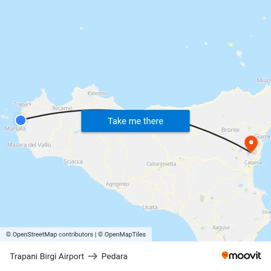 Trapani Birgi Airport to Pedara map