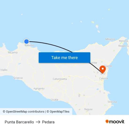 Barcarello Point to Pedara map