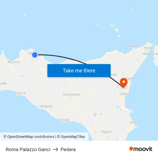 Roma Palazzo Ganci to Pedara map