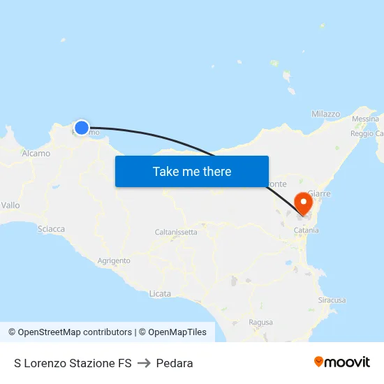 San Lorenzo Railway Station to Pedara map