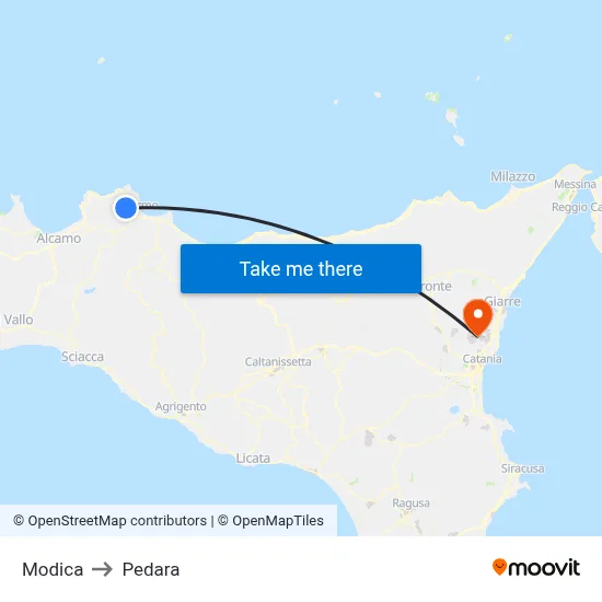 Modica to Pedara map
