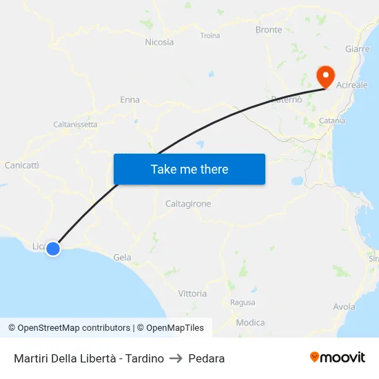 Martyrs of Liberty - Tardino to Pedara map
