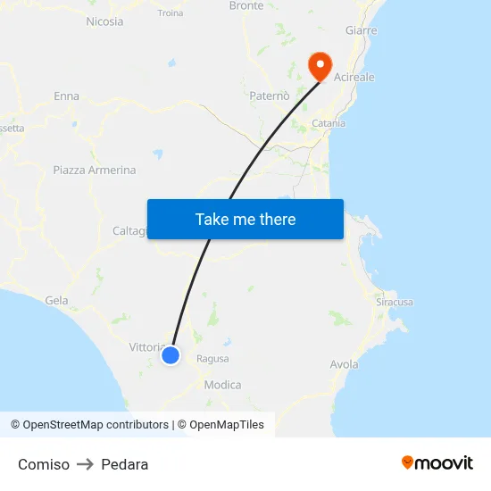 Comiso to Pedara map