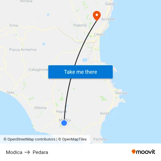 Modica to Pedara map