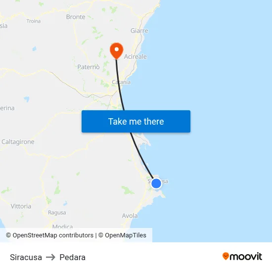 Syracuse to Pedara map