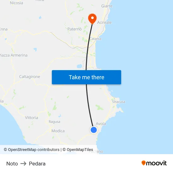 Noto to Pedara map