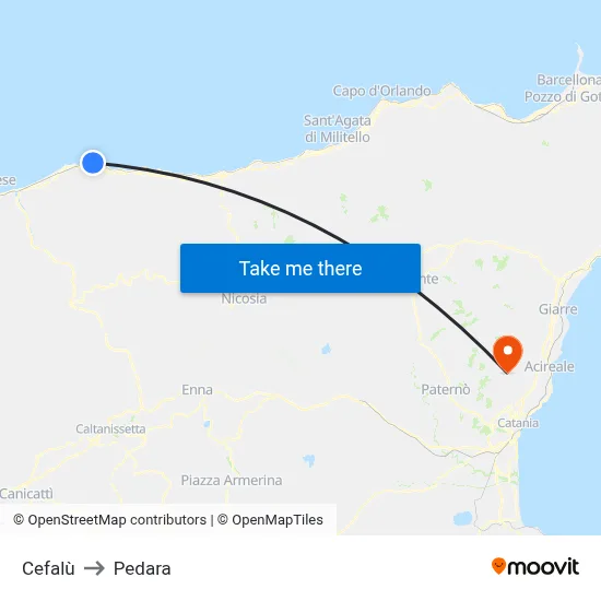 Cefalù to Pedara map