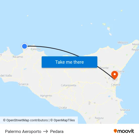 Palermo Airport to Pedara map