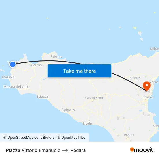 Vittorio Emanuele Square to Pedara map