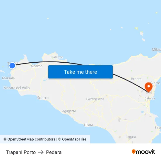 Trapani Port to Pedara map