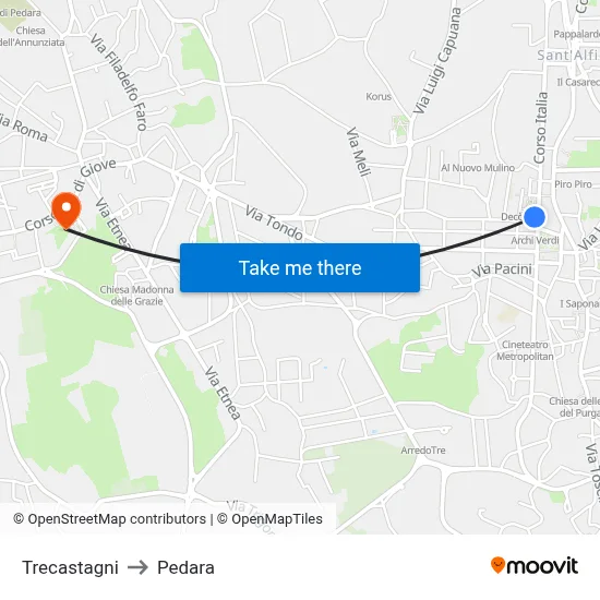 Trecastagni to Pedara map