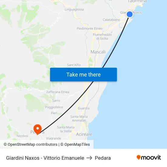 Giardini Naxos - Vittorio Emanuele to Pedara map