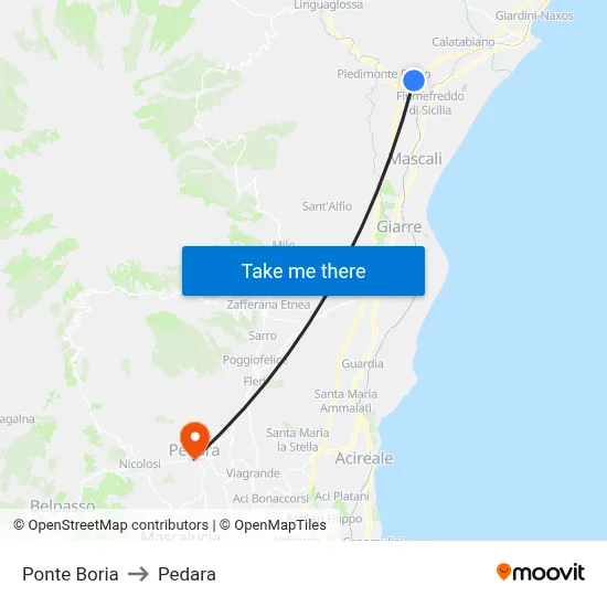 Ponte Boria to Pedara map