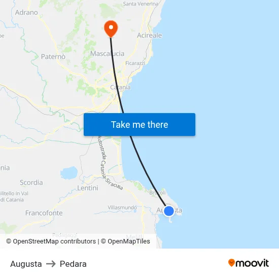 Augusta to Pedara map