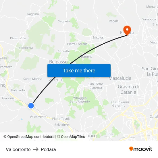 Valcorrente to Pedara map
