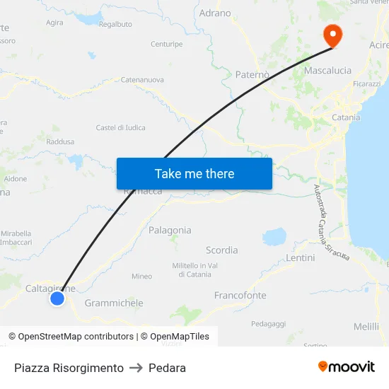 Risorgimento Square to Pedara map