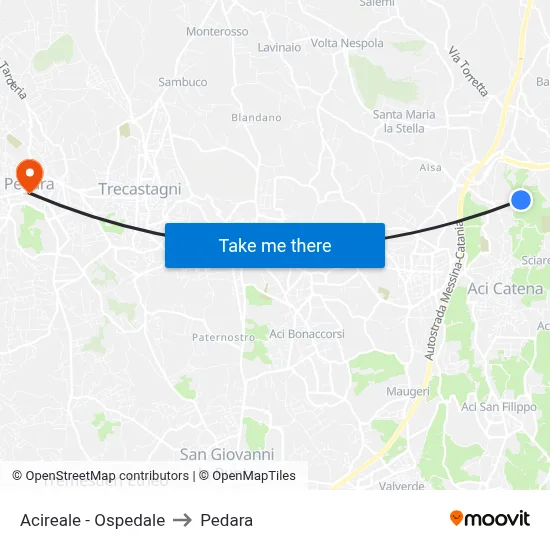 Acireale - Ospedale to Pedara map