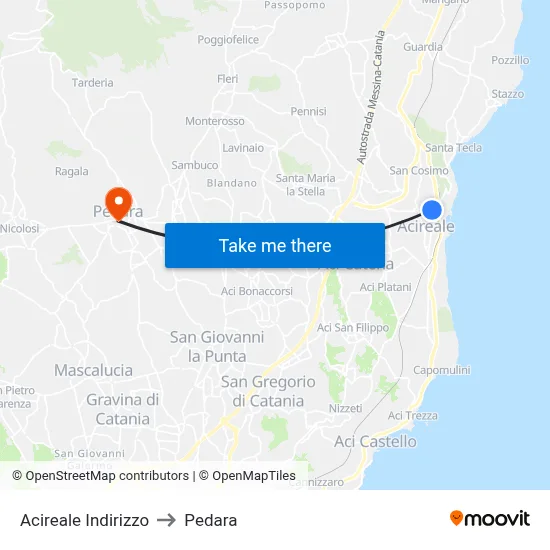 Acireale Indirizzo to Pedara map