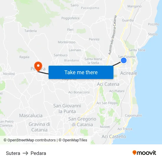 Sutera to Pedara map