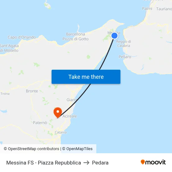 Messina FS - Piazza Repubblica to Pedara map