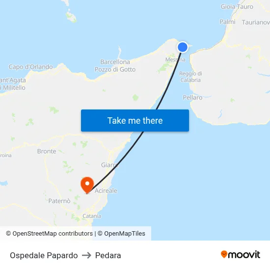 Ospedale Papardo to Pedara map