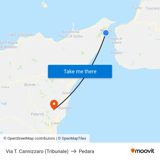 Via T. Cannizzaro (Tribunale) to Pedara map