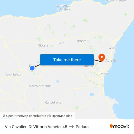 Via Cavalieri Di Vittorio Veneto, 45 to Pedara map