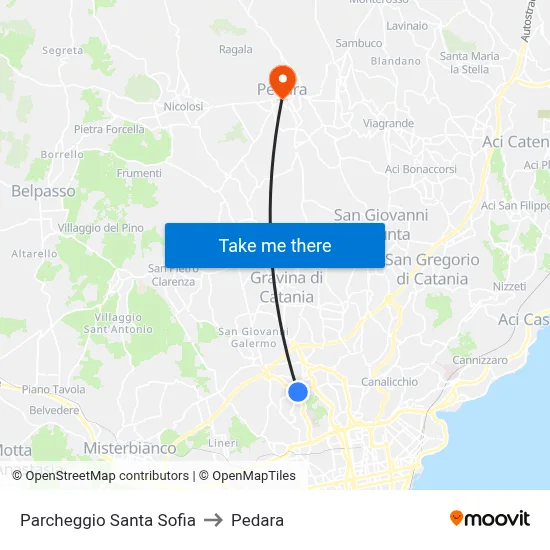 Parcheggio Santa Sofia to Pedara map