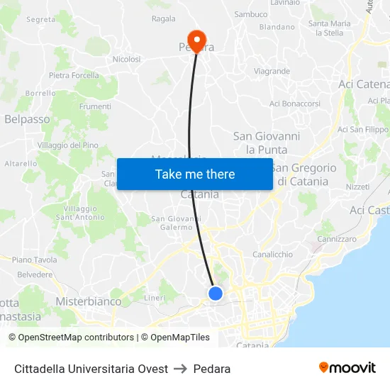 Cittadella Universitaria Ovest to Pedara map