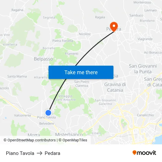 Piano Tavola to Pedara map