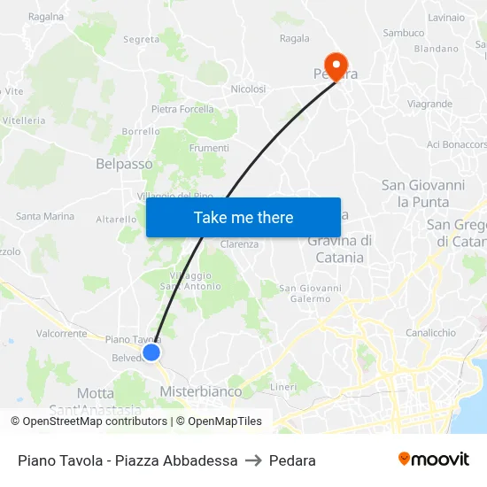 Piano Tavola - Piazza Abbadessa to Pedara map