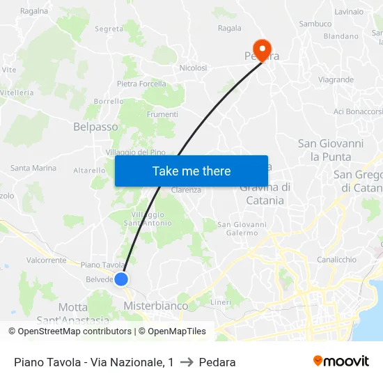 Piano Tavola - Via Nazionale, 1 to Pedara map
