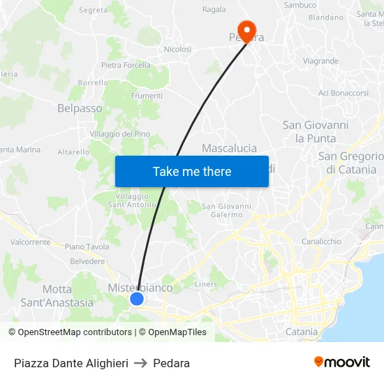 Piazza Dante Alighieri to Pedara map