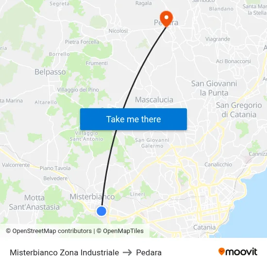 Misterbianco Zona Industriale to Pedara map