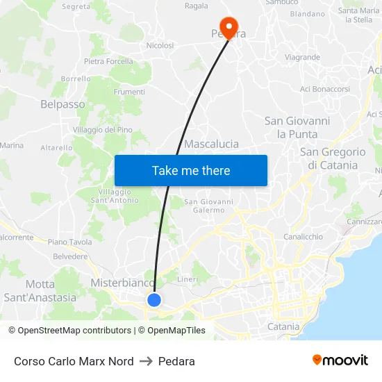 Corso Carlo Marx Nord to Pedara map
