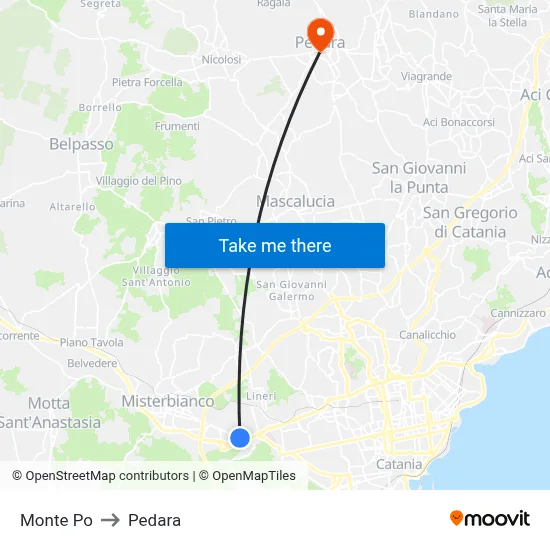 Monte Po to Pedara map