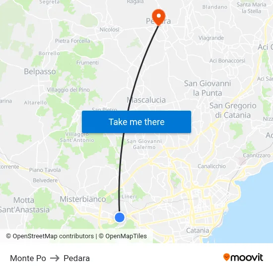 Monte Po to Pedara map