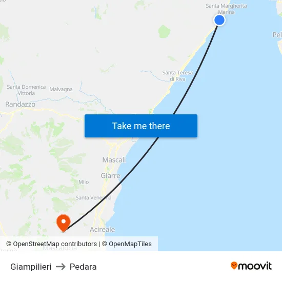 Giampilieri to Pedara map