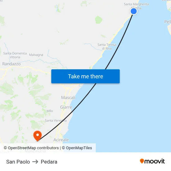 San Paolo to Pedara map