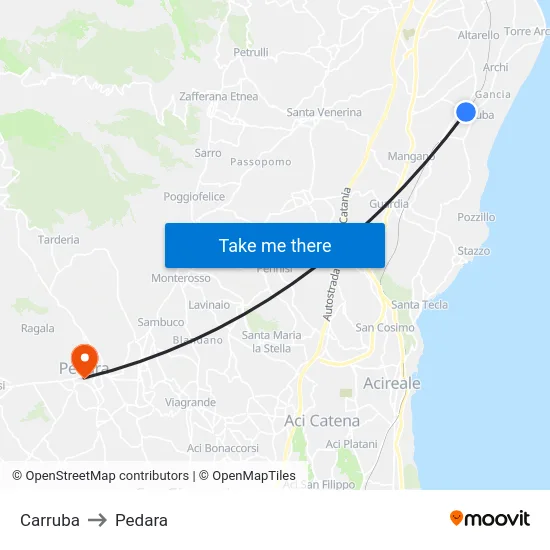 Carruba to Pedara map
