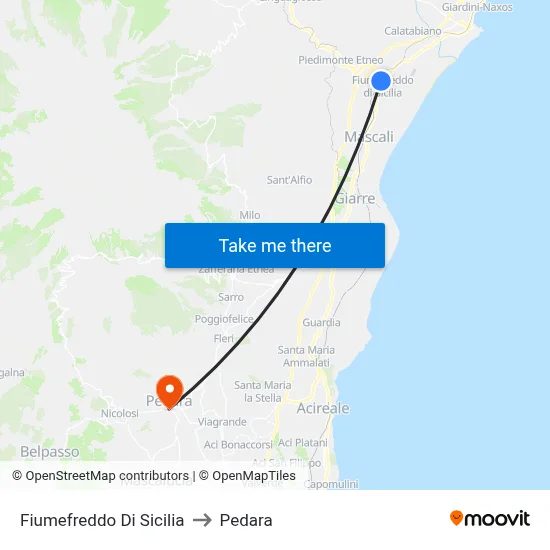 Fiumefreddo Di Sicilia to Pedara map
