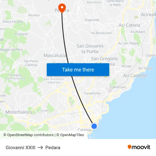 Giovanni XXIII to Pedara map